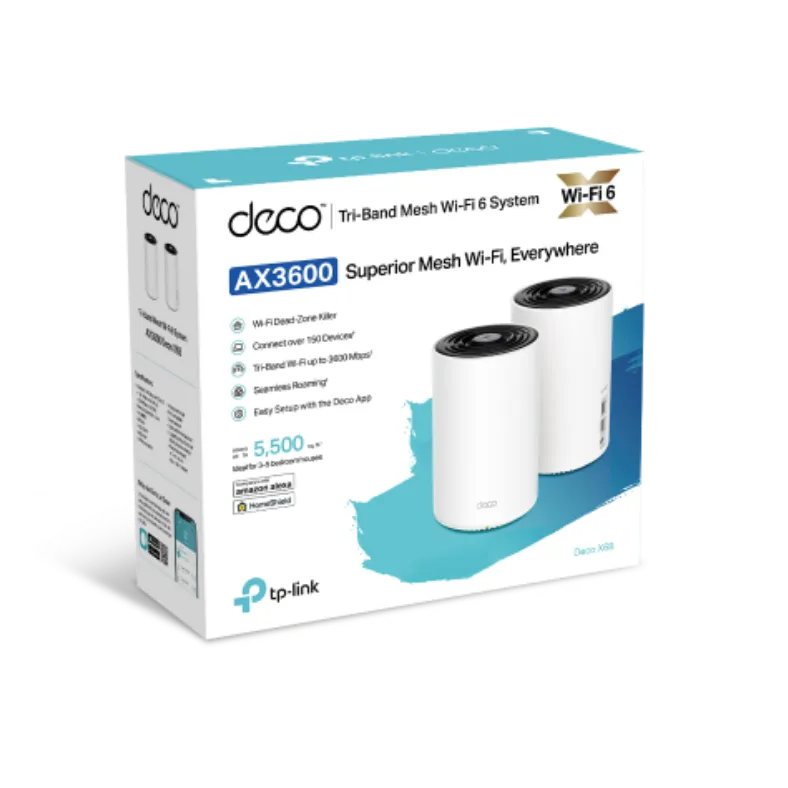 DECO X68(2-PACK) - AX3600 WHOLE HOME MESH WI-FI 6 SYSTEM (TRI-BAND) 574 MBPS AT 2.4 GHZ + 1802 MBPS AT 5 GHZ-1 +1201 MBPS AT 5 GHZ-2 DECO APP, ROUTER/AP MODE, IPV6, IPTV, (PARENTAL CONTROLS) -DECO X68(2-PACK)