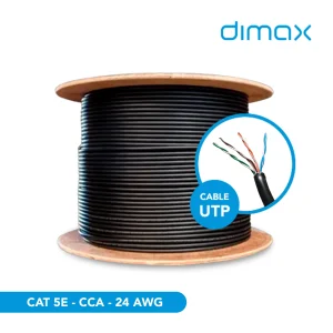 Cable de Red Exterior para Instalaciones Gigabit Robustas El Cable UTP CAT5e 305M EXT Z054 de Dimac está diseñado específicamente para cableado estructurado exterior expuesto a la intemperie, ide  Especificaciones técnicas principales:  Categoría: CAT5e para transmisión Gigabit (1000 Mbps)  Longitud: Rollos completos de 305 metros  Uso exterior: Doble cubierta resistente UV, agua y temperaturas extremas (-40°C a +70°C)  Construcción: 4 pares trenzados AWG24 de cobre puro  Blindaje: UTP anti-interferencias  Flexibilidad: Fácil tendido en postes, fachadas y canalizaciones  Ventajas para instalaciones outdoor:  Protección contra rayos UV y humedad constante  Cumple normas TIA/EIA 568-B  Perfecto para fibra híbrida y sistemas de seguridad perimetral
