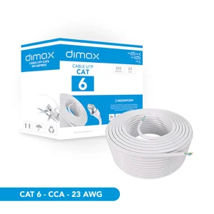 Cable de Red Gigabit para Infraestructura Empresarial Avanzada Cable UTP CAT6 305M Interior Z055 de Dimax está diseñado para redes de alta velocidad en oficinas corporativas, data centers y proyectos  Especificaciones técnicas principales:  Categoría: CAT6 para frecuencias hasta 250 MHz  Longitud: Rollos completos de 305 metros  Construcción: 4 pares trenzados AWG23/24 con cruceta central anti-crosstalk  Conductor: CCA de alta conductividad  Cubierta: PVC flexible para uso interior  Diámetro exterior: ~6.1mm para instalación en canaletas y bandejas  Ventajas competitivas:  Reduce diafonía (NEXT) y diafonía alienígena (PSNEXT)  Soporta PoE, PoE+ y aplicaciones multimedia 4K  Cumple normas TIA/EIA 568-C.2 e ISO/IEC 11801  Aplicaciones recomendadas: Redes Gigabit Ethernet, VoIP, CCTV HD, sistemas BMS.